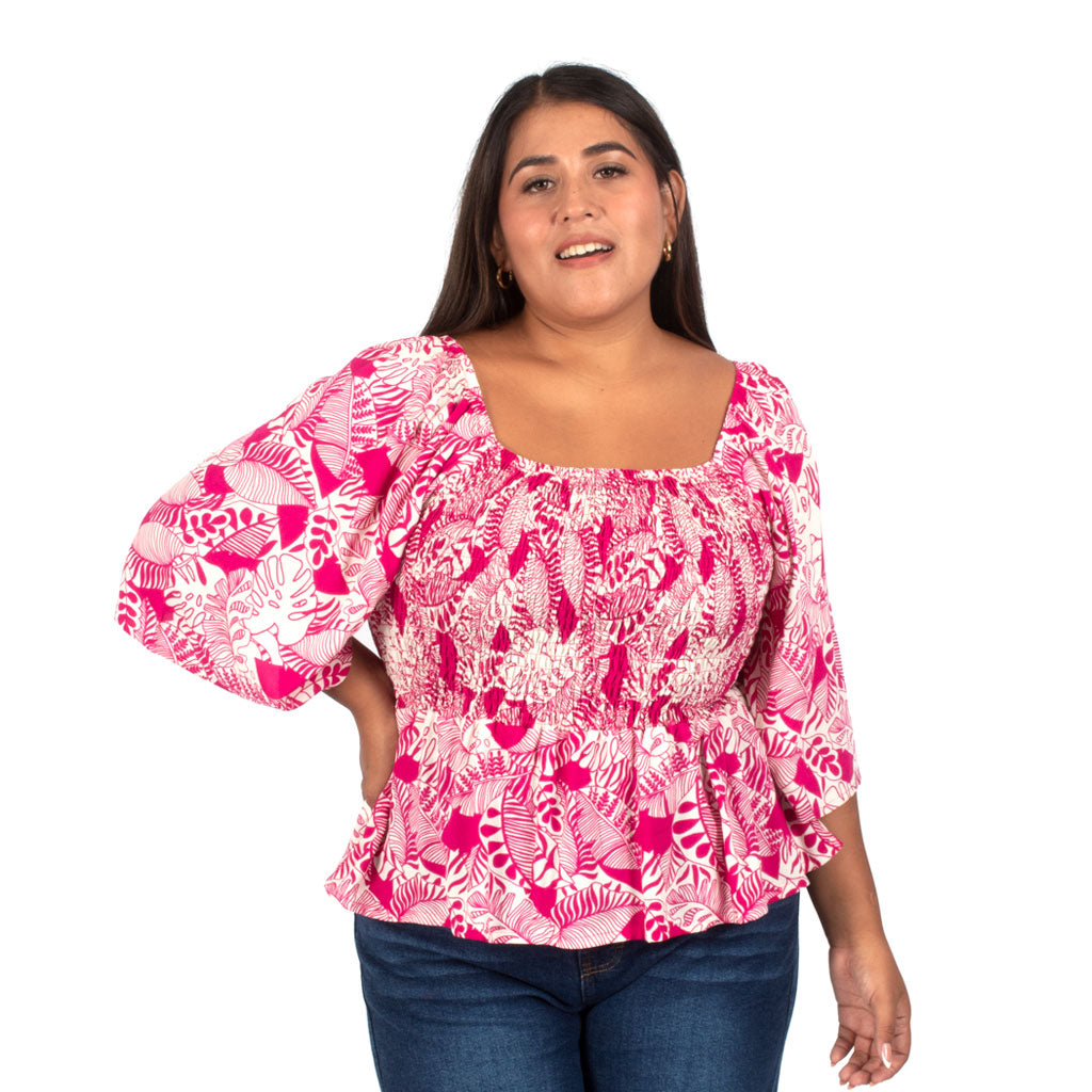 Blusa Magnolia Challis Estampado Manga 3/4 Mujer - 2x S/70.00 y 3x S/90.00